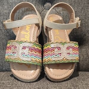 Sam Edelman Kids Cream Sandals with Multicolor Woven Strap